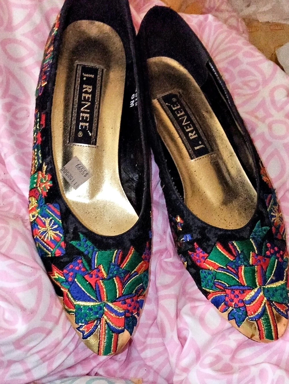 Vintage j RENEE Floral Embroidered Holiday Christm Heels Shoes US 6